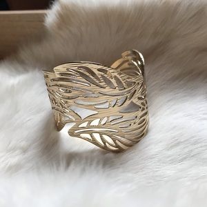 Yellow gold metal leaf cuff